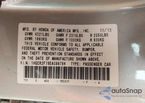 2014 Honda Accord Ex из США, поврежденный, VIN 1HGCR2F79EA088794